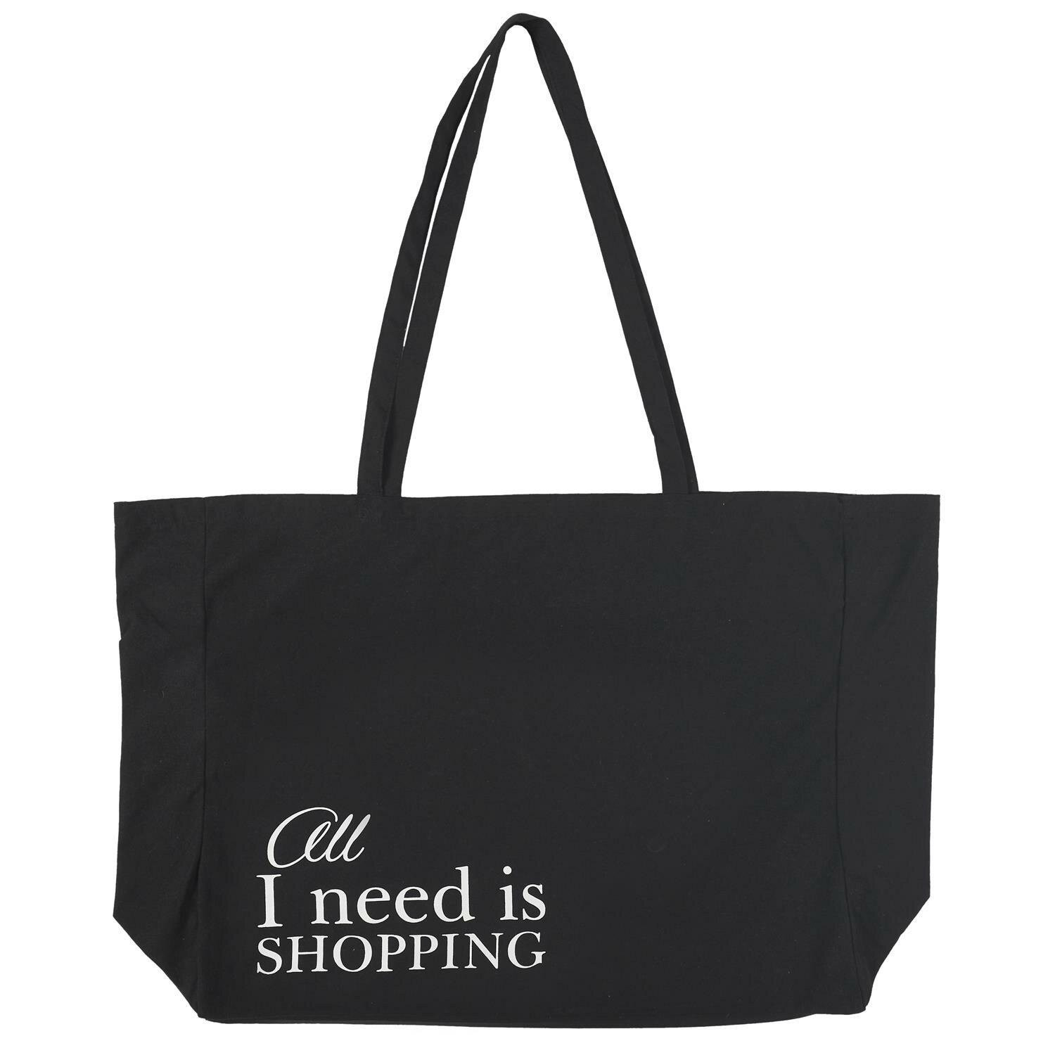 TORBA SHOPPER All I Need Is Shopping czarna NA RAMIĘ