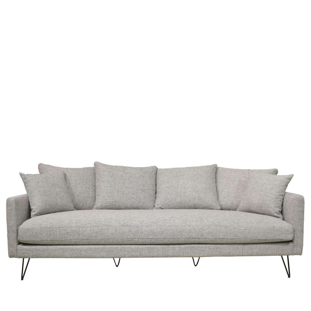 VILLABON - Canapé 4 places en tissu pieds épingles noirs gris chiné