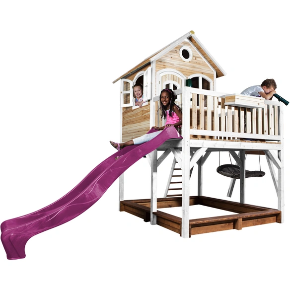 Kinderspielhaus »Liam«, BxHxT: 613 x 291 x 277 cm, Holz, braun/weiß/lila