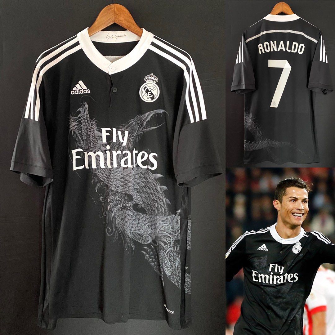 Cristiano Ronald Los Merengues 2014-15 Second Away Vintage Jersey - Black Dragon