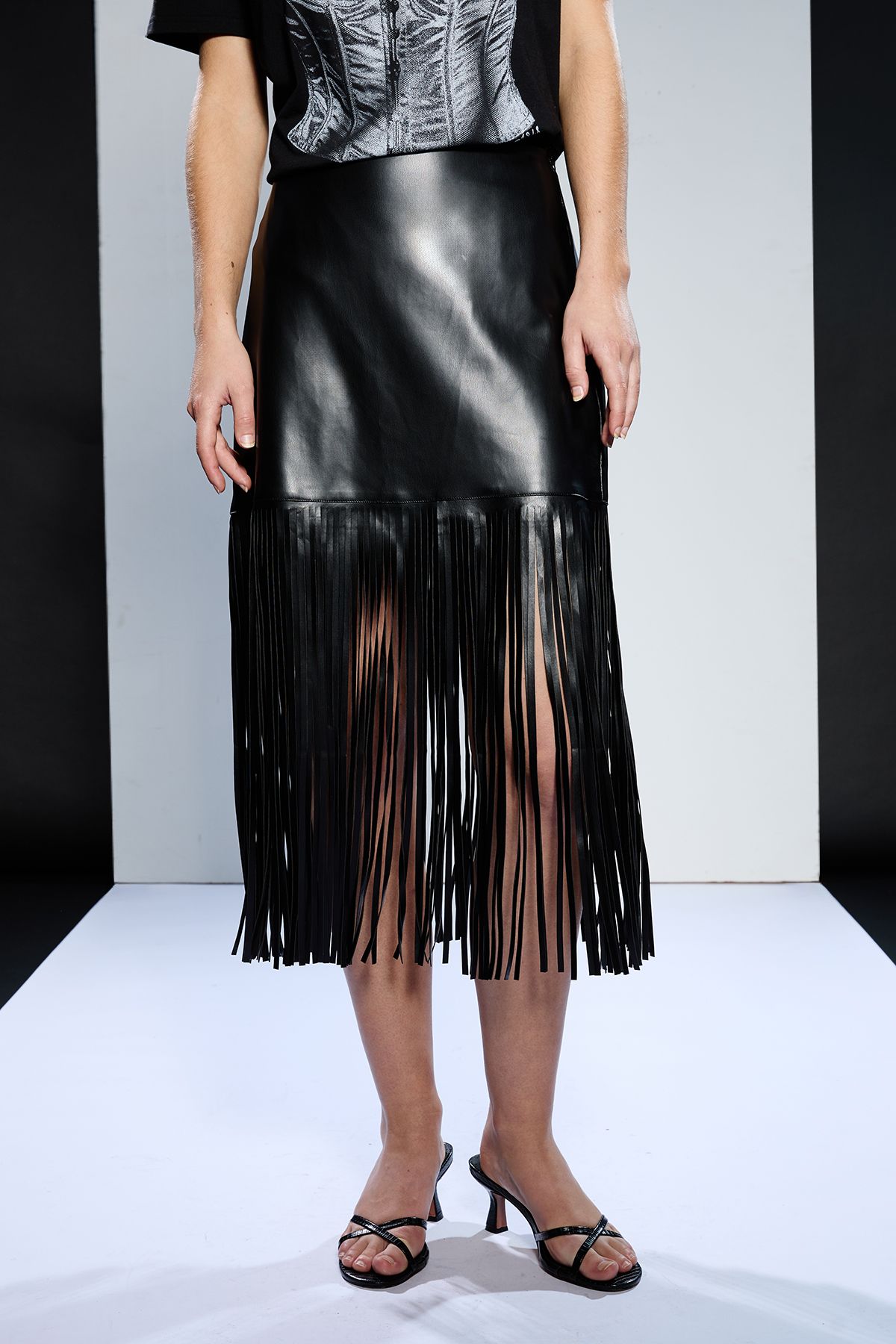 RUNWAY 1.8.1.8 Runway 1.8.1.8 Faux Leather Fringe Skirt