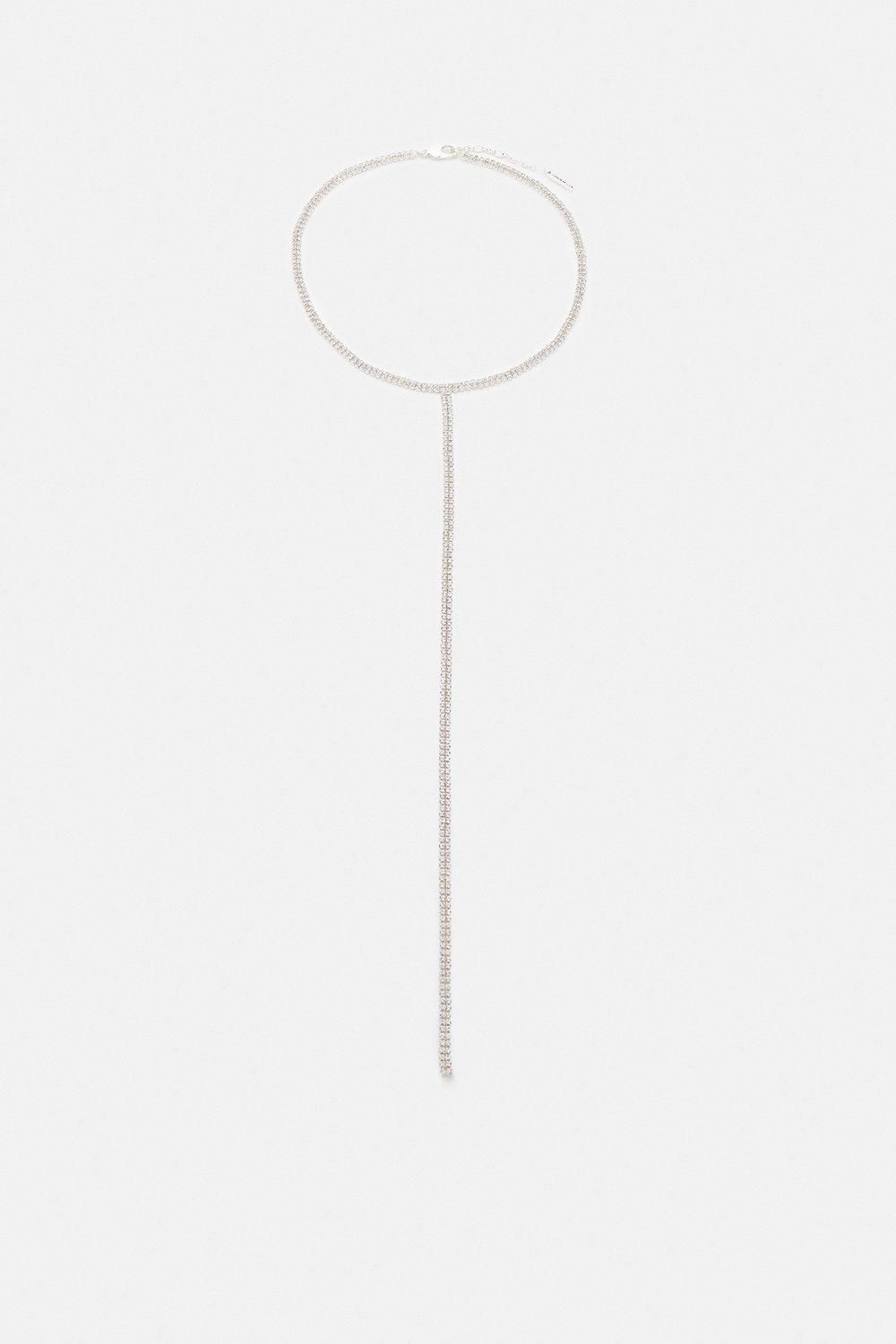 KarenMillen Silver Plated Diamante Drop Necklace