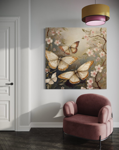 Feeby Obraz na płótnie, Motyle Natura Botanika, Beżowy 30x30