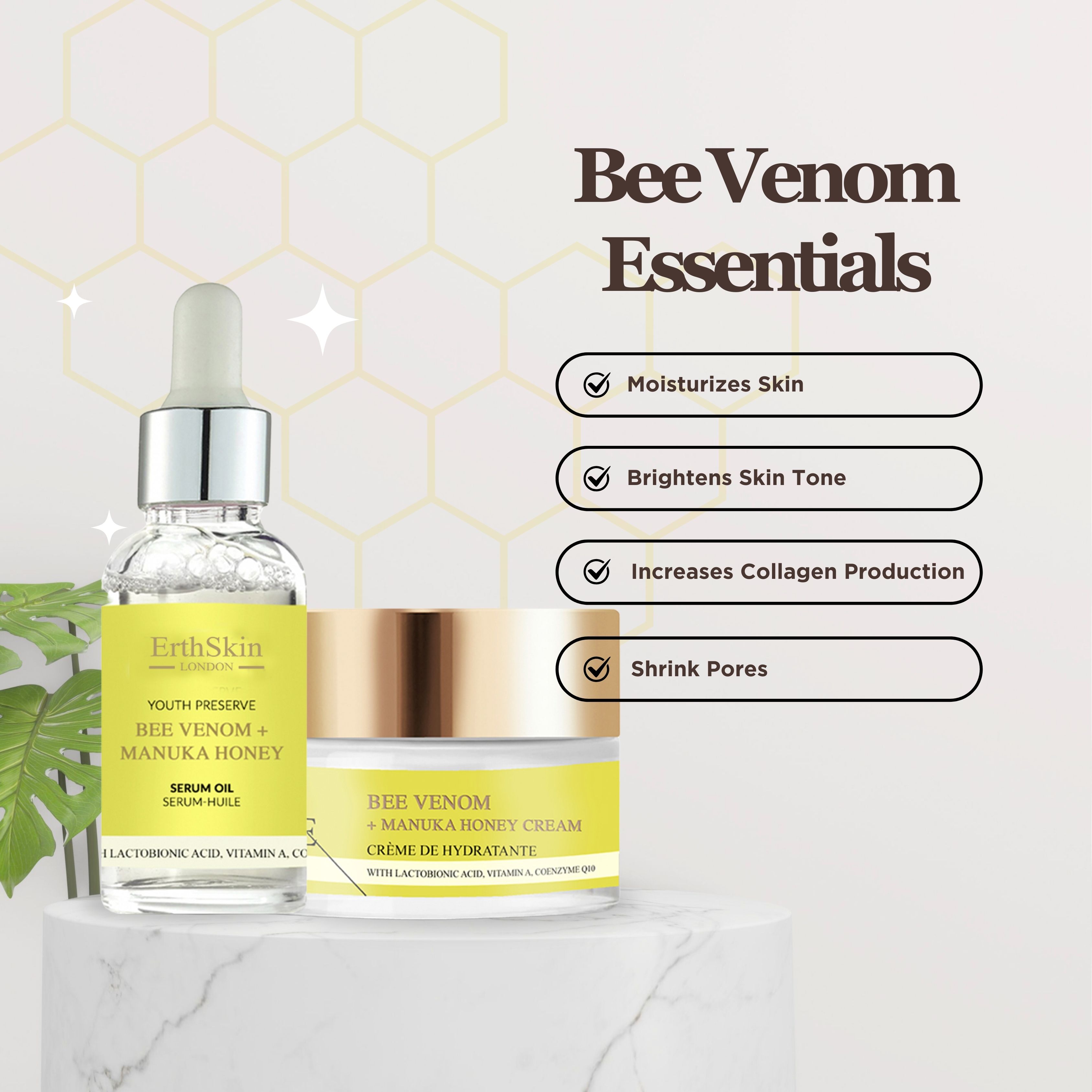 Erth Skin London Bee Venom Honey Cream 50ml  Bee Venom Serum Oil 30ml