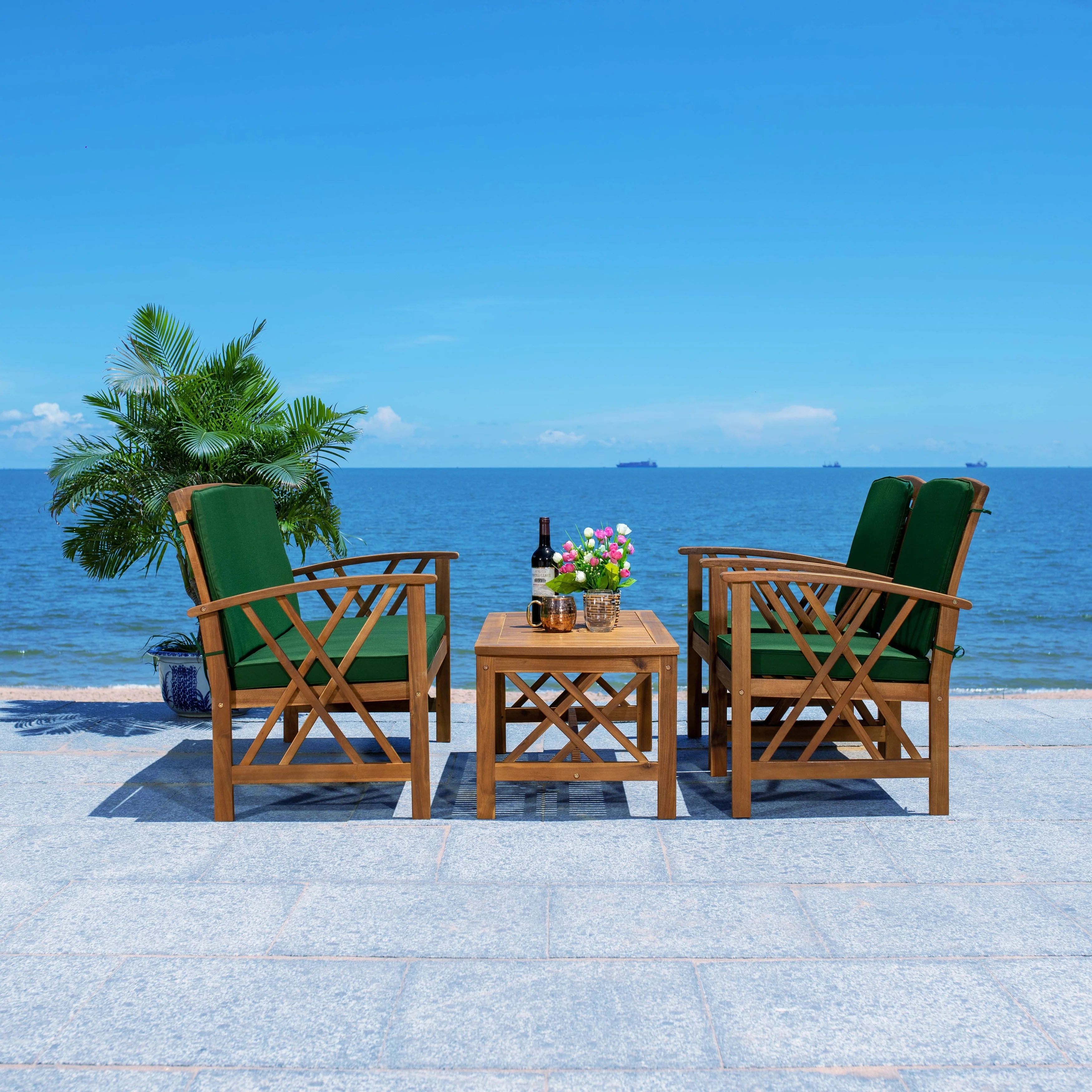 SAFAVIEH Fontana 4-piece Acacia Solid Wood Outdoor Conversation Patio Set - 47W x 26D x 33H