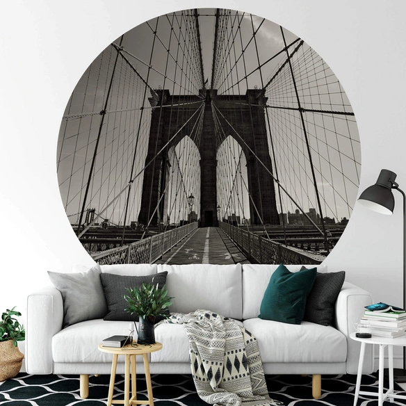 Vliestapete »Runde Vliestapete«, Brooklyn Bridge Vintage, mehrfarbig, matt