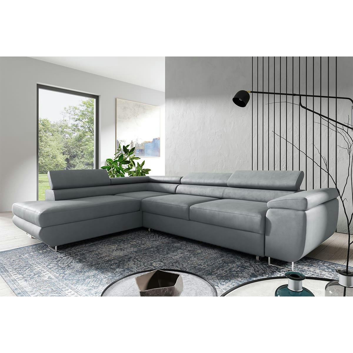 - Canapé d'angle convertible gauche 4 places gris