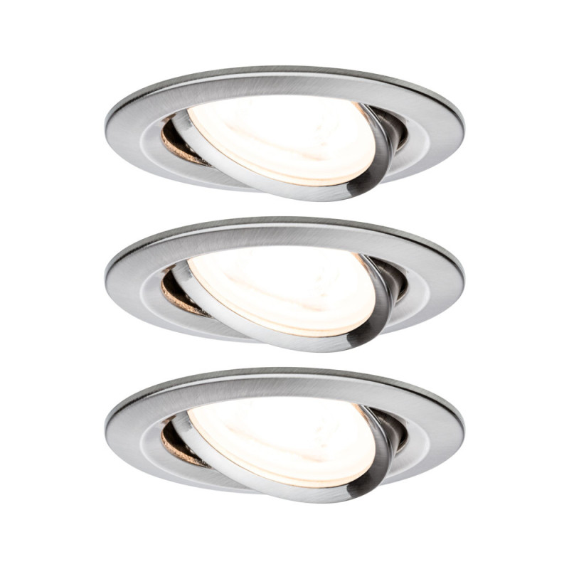 Spot encastrable LED Nova acier brossé GU10 blanc chaud IP23 6,5 W 3 pièces PAULMANN