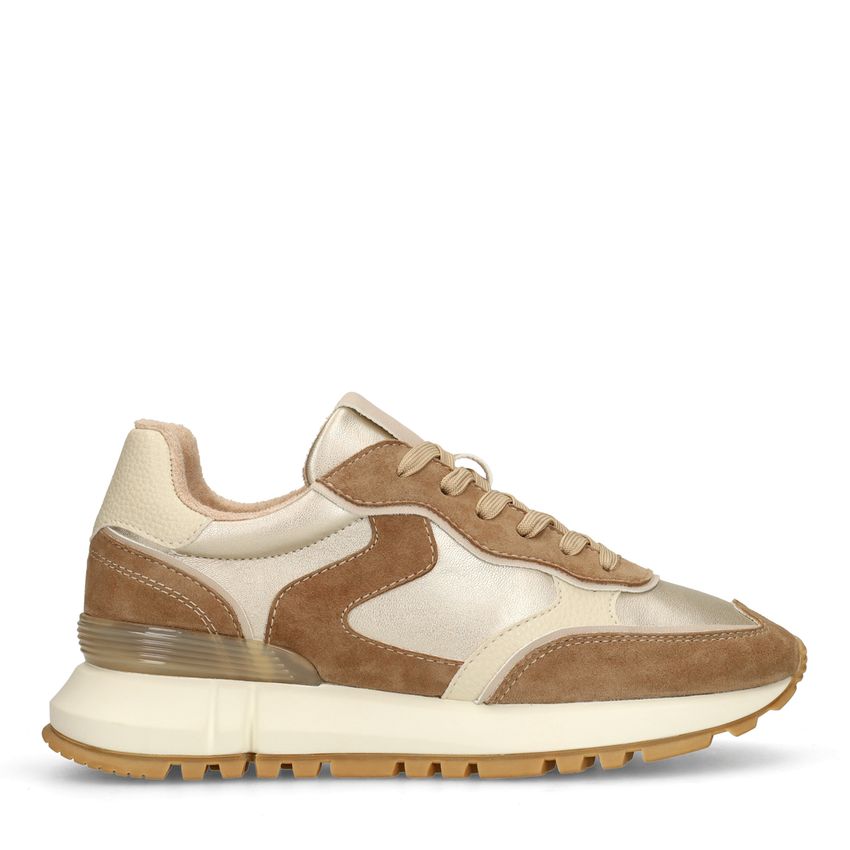 Manfield Gouden leren sneakers met suède details