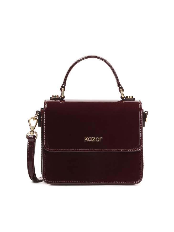 Patent maroon handbag with handle