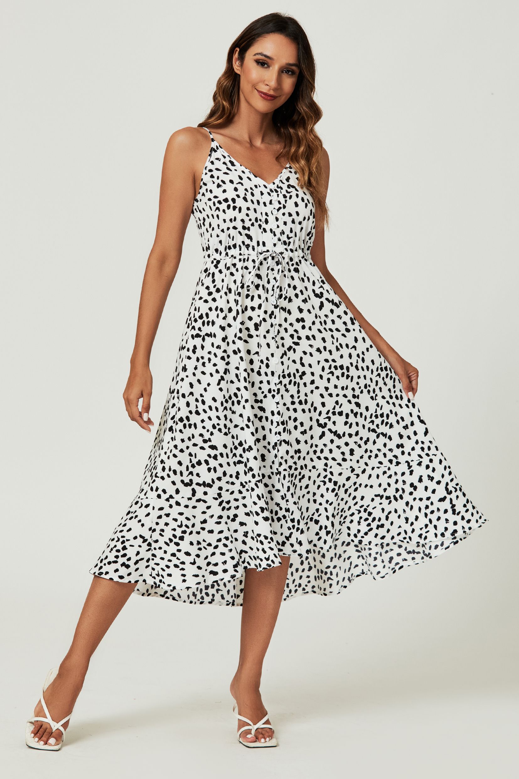 FS Collection Button Down High Low Strappy Dress In White