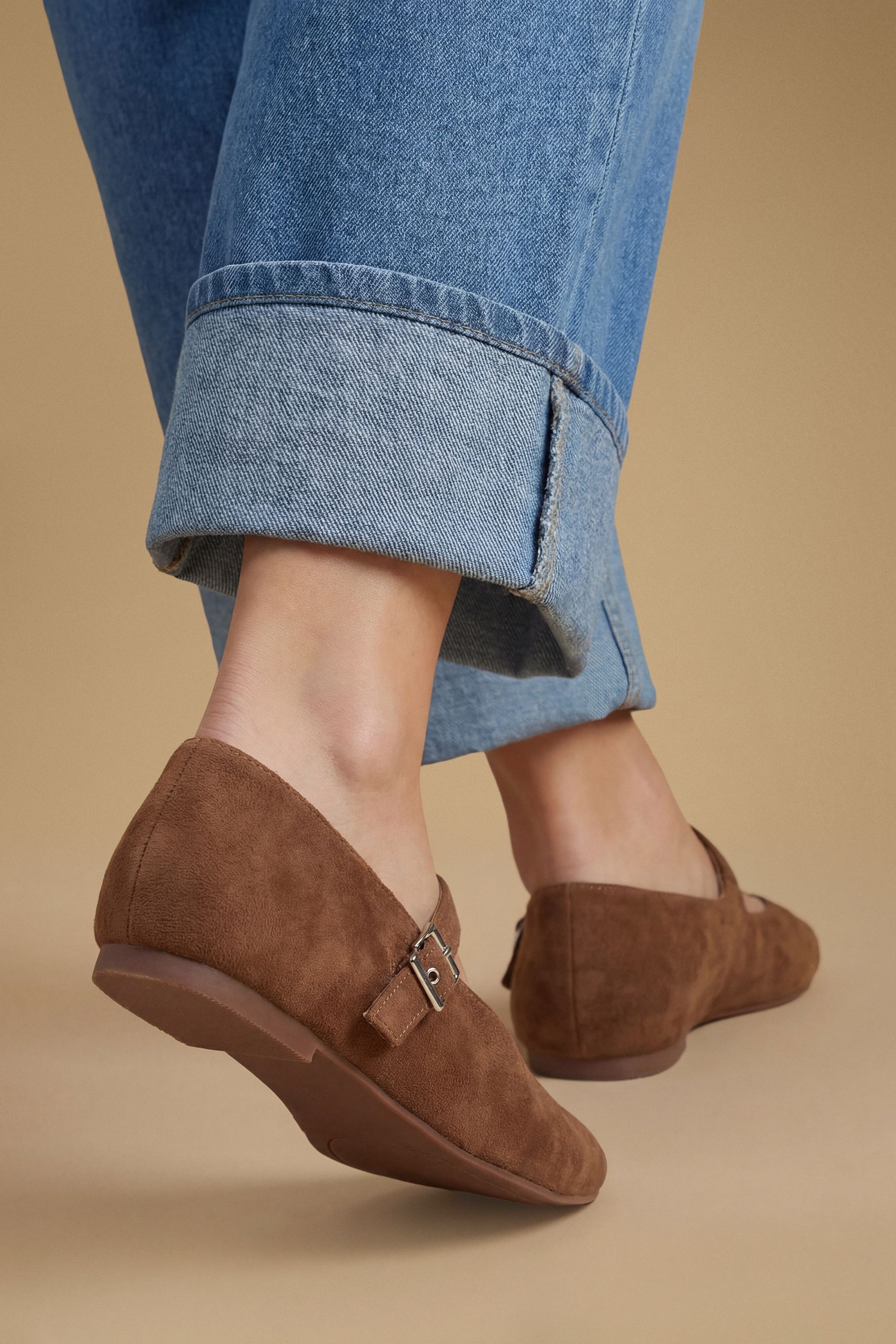 Oasis Tara Faux Suede Square Toe Ballet Pumps