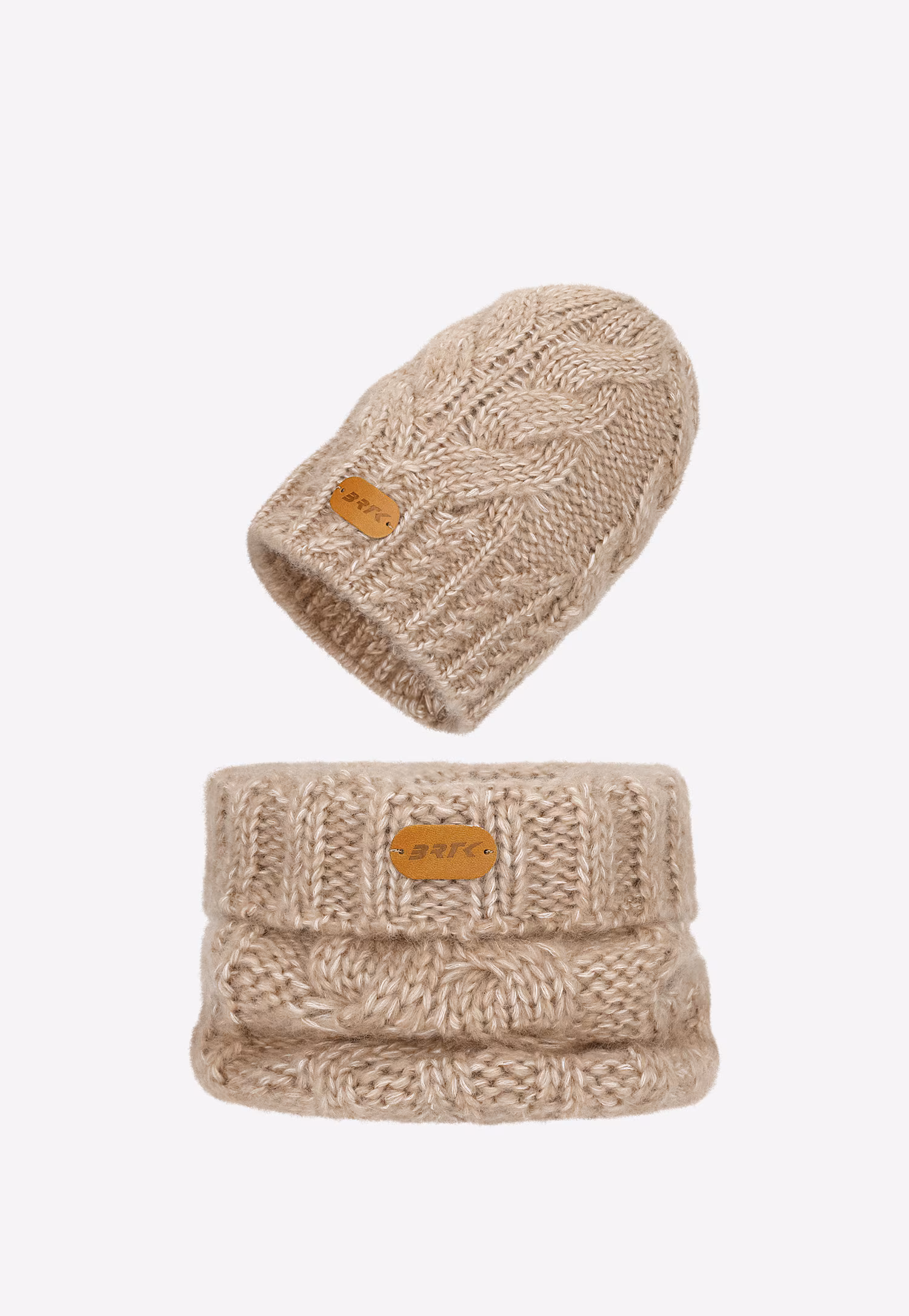 Beżowy zestaw BARTEK z wełną merino 85604-84, czapka   komin