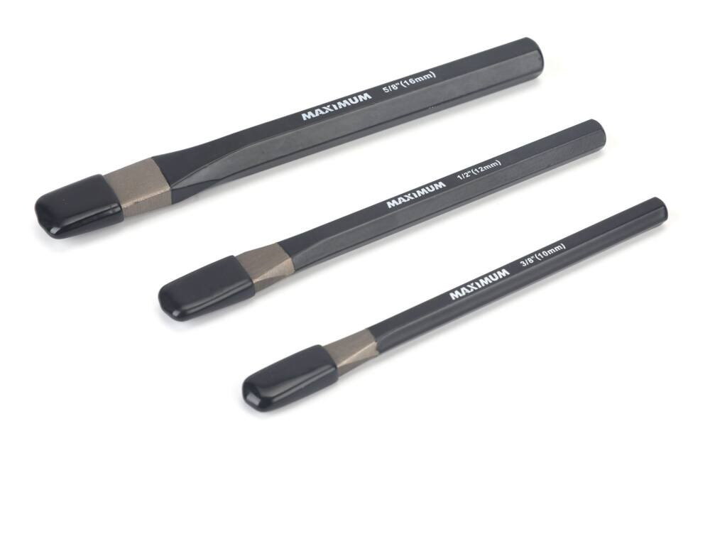 Maximum 3-pc Hex Shaft Cold Chisel Set, 5/8, 1/2, 3/8, High Carbon Steel