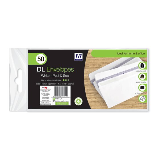 White Peel and Seal Envelopes DL 50 Pack