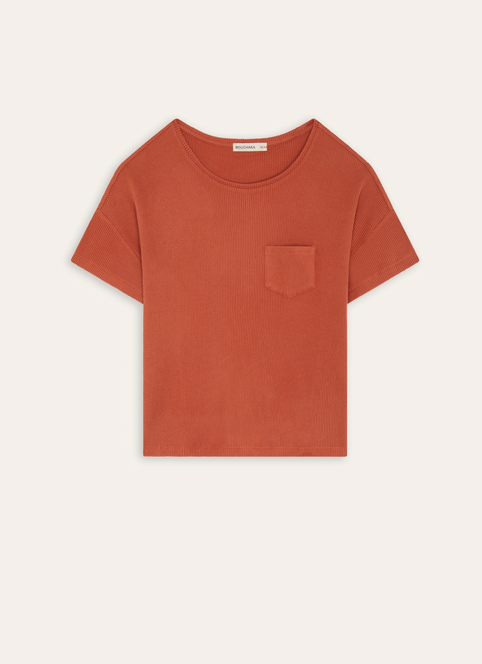 TOP MANCHES COURTES EN MAILLE NID D'ABEILLE BRIQUE