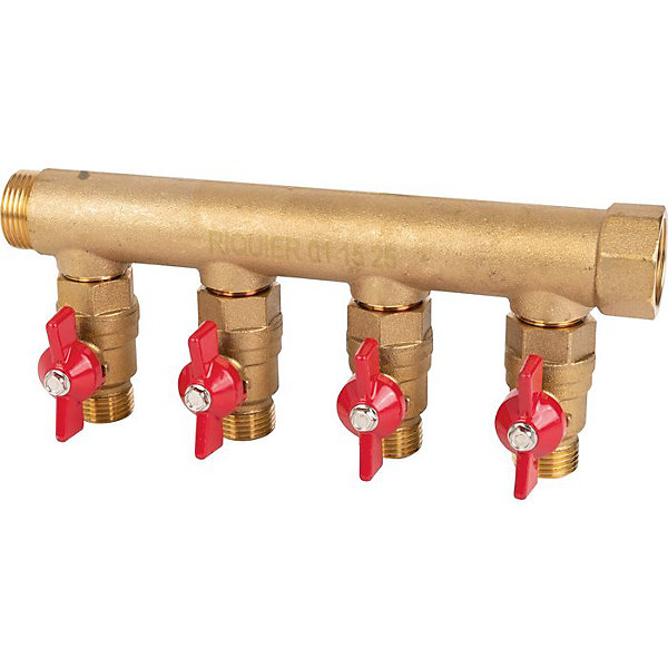 Collecteur 4 sorties - Riquier - MF 3/4' - Avec vanne M 1/2'