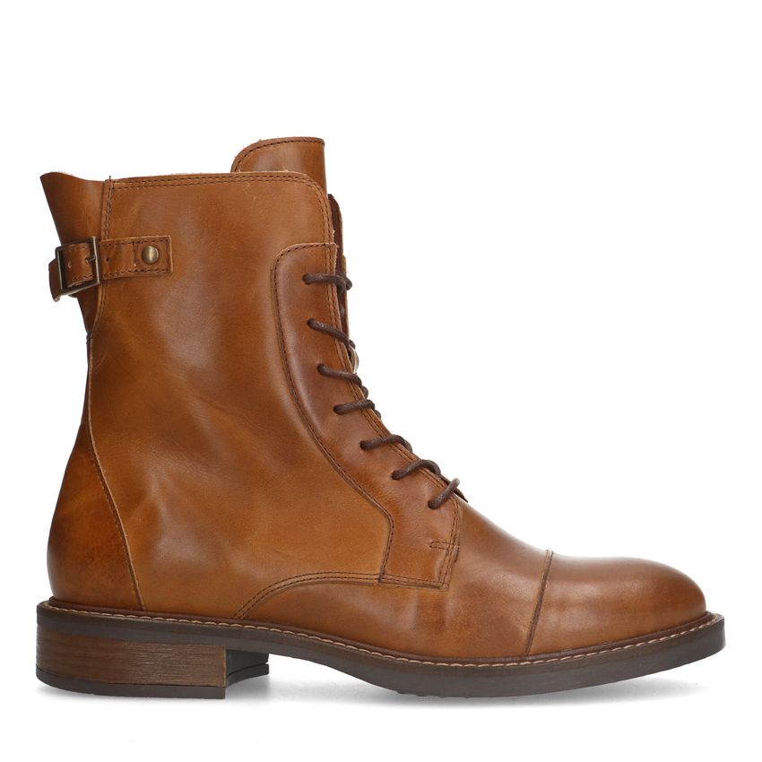 Manfield Cognac leren veterboots