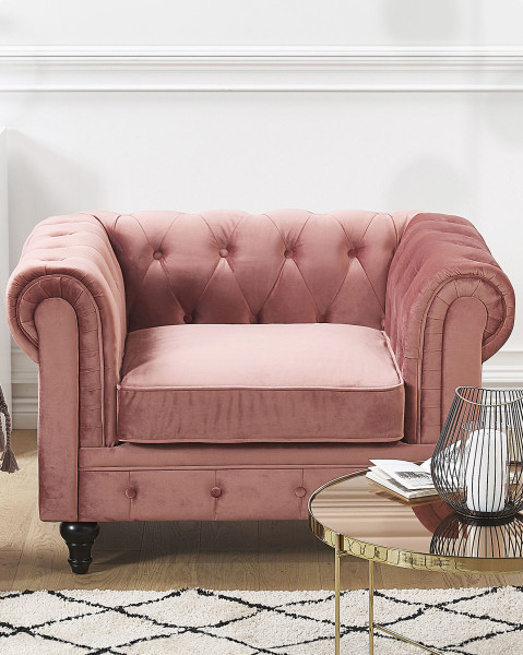 Fotel krzesło chesterfield welur różowy