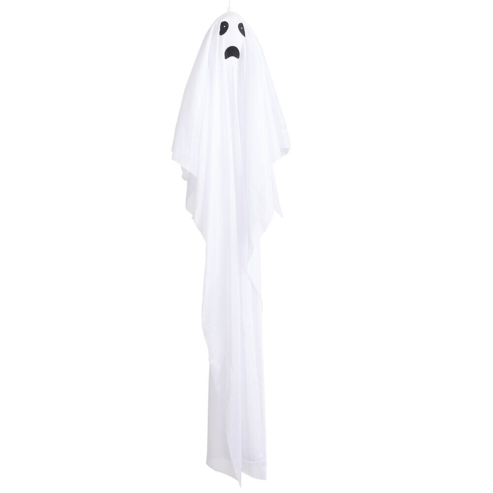 Fantôme Halloween à suspendre LED animé et lumineux polyester blanc Ø9xH80cm