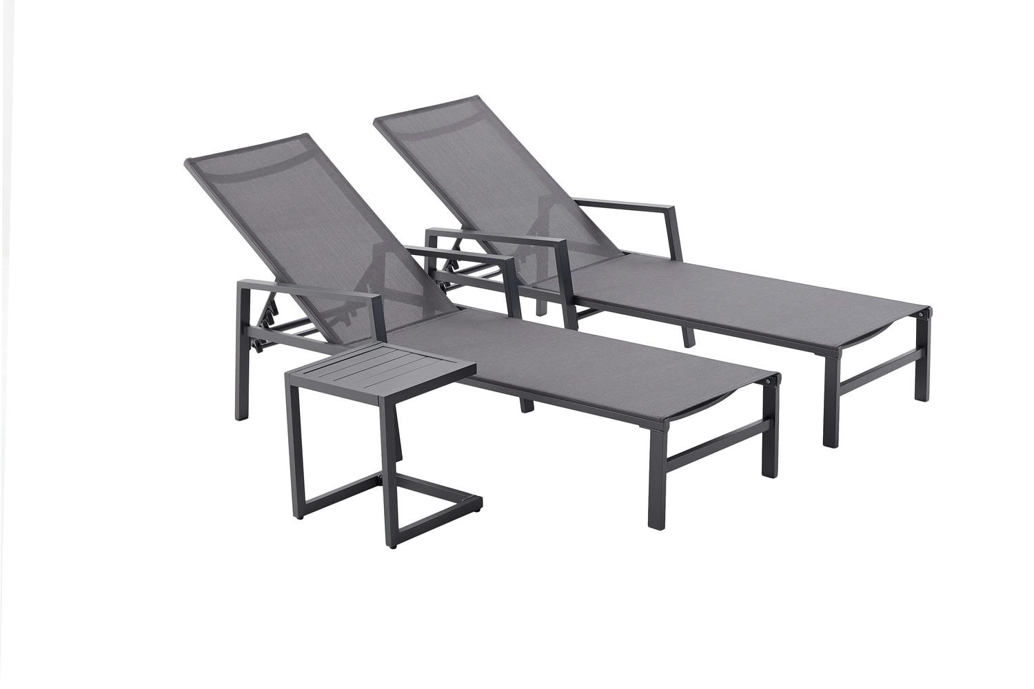 BARI - Lot de 2 transats et une table d'appoint gris