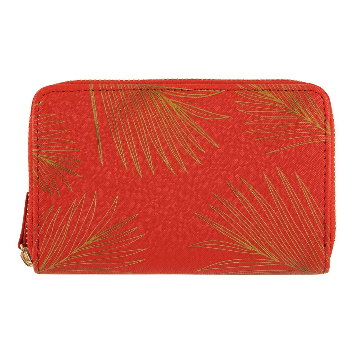 - Portefeuille Femme - Feuilles Dorées - Rouge