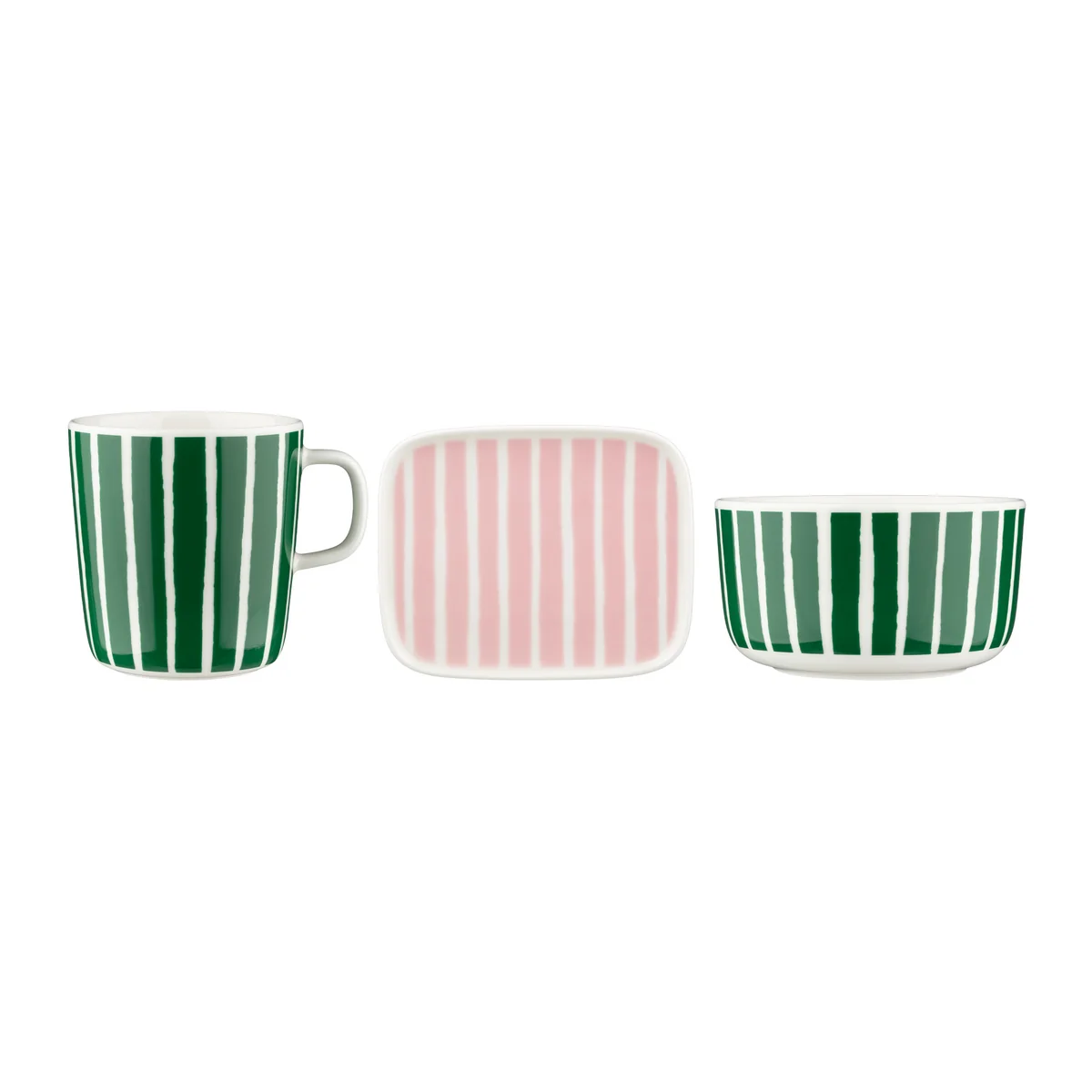 Marimekko - Oiva Piccolo Frühstücks-Set, grün / weiß / rosa (3er-Set)