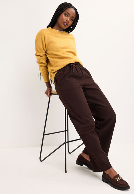 Womens Chocolate Brown Wide Leg Drawstring Jeans
