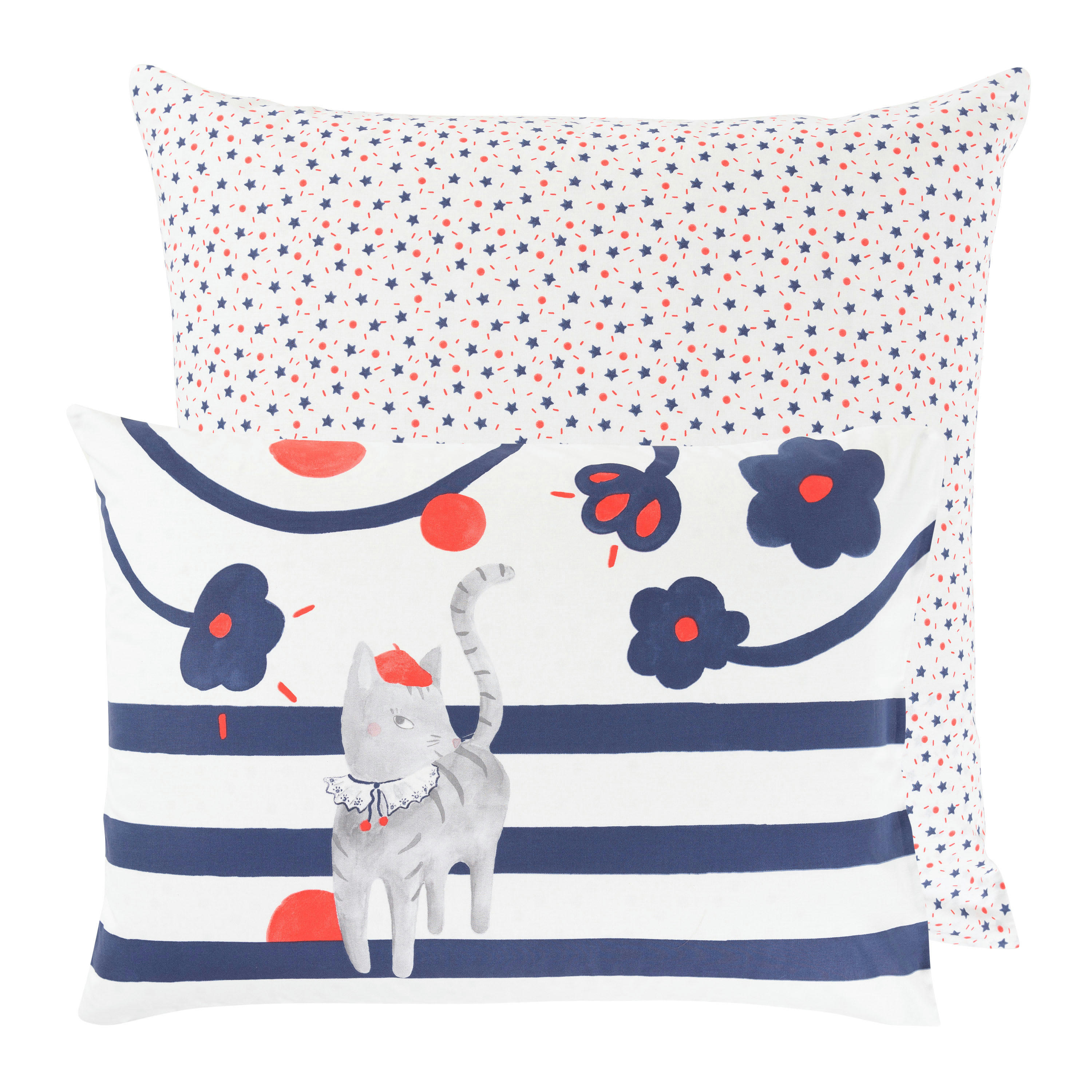 PTITCHIC - Taie d'oreiller rectangulaire réversible coton bio  bleu 50x70