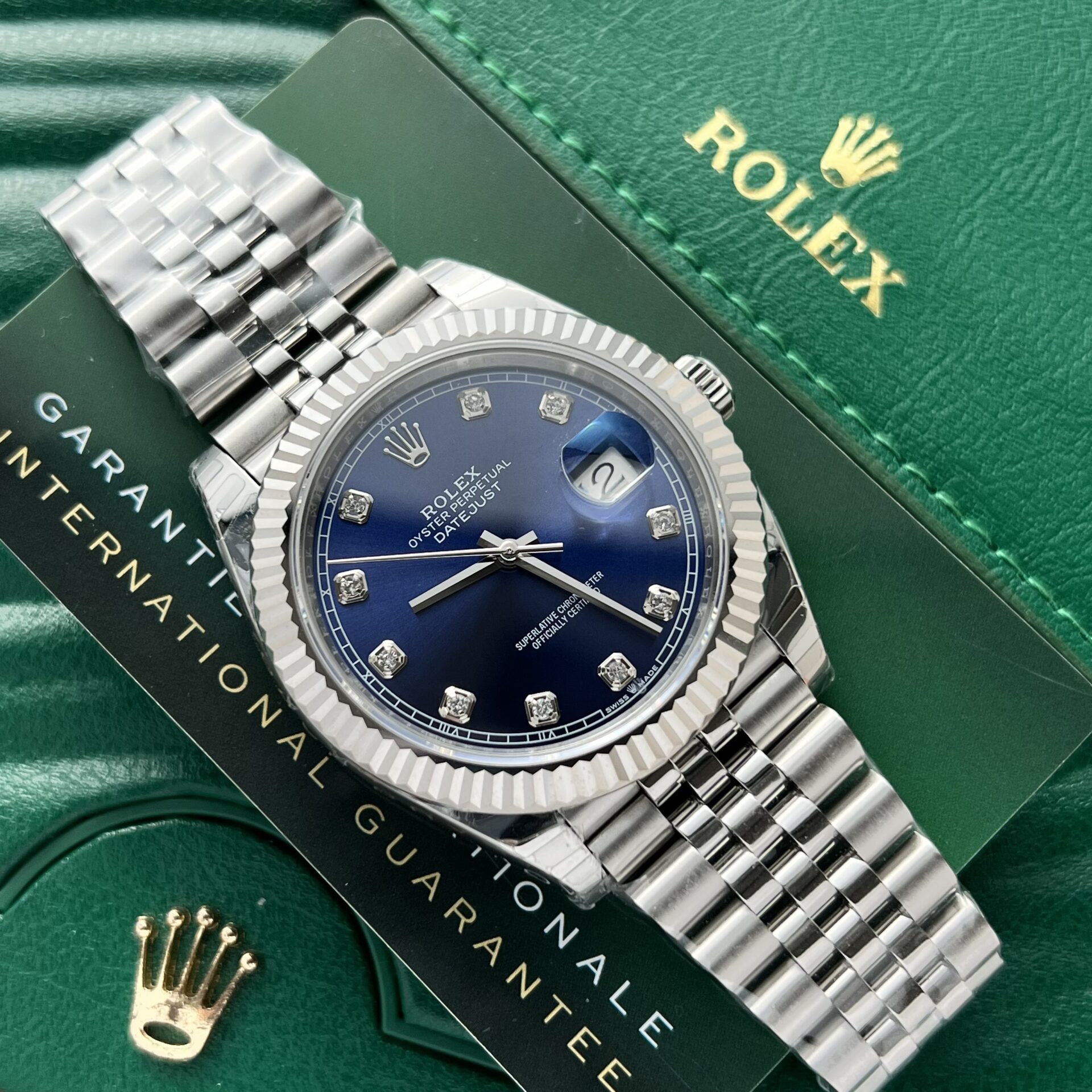 Rolex Datejust 316L Steel Blue Dial CZ Diamonds 41mm Jub EWF Replica