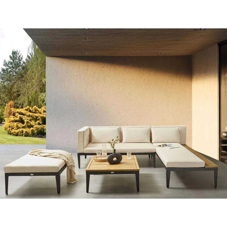 BRACCIANO - Loungeset 3-zits ottomaan - Lichtbeige - Acaciahout