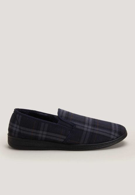 Mens Navy Check Closed Back Slippers