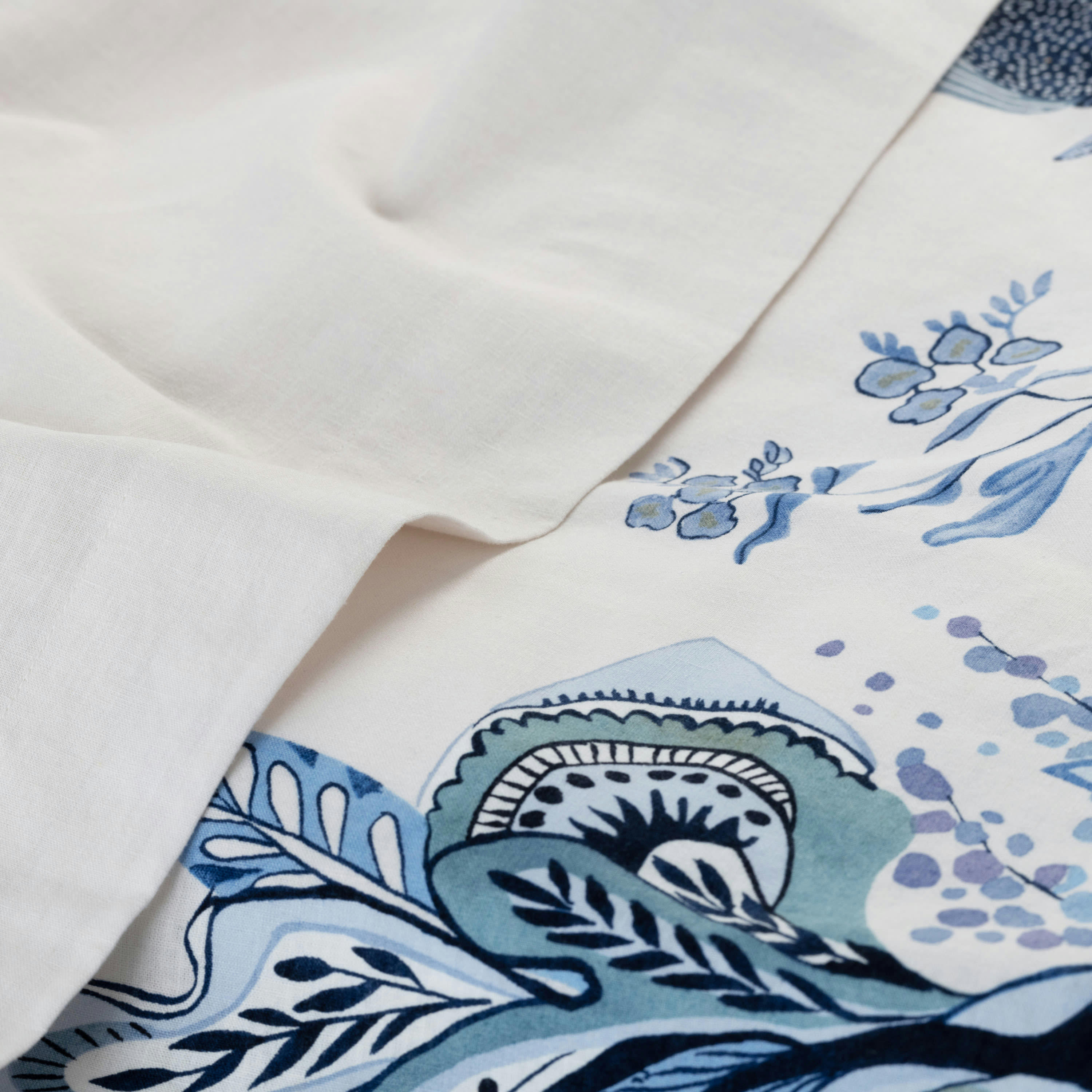 MADELEINE - Drap de lit lin et coton lavé imprimé bleu 270 x 300 cm