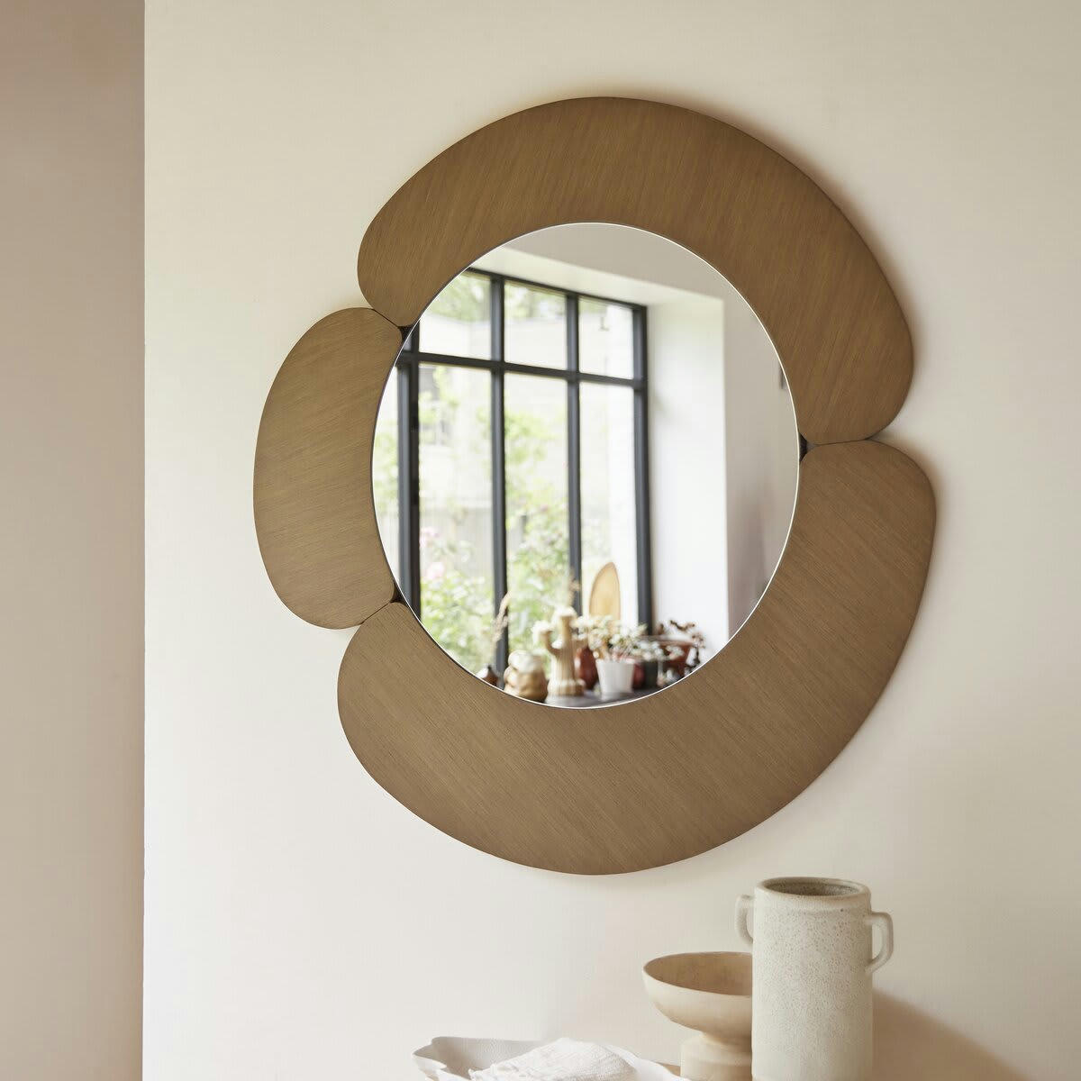 SARA - Miroir rond en mindi clair 110x110 cm