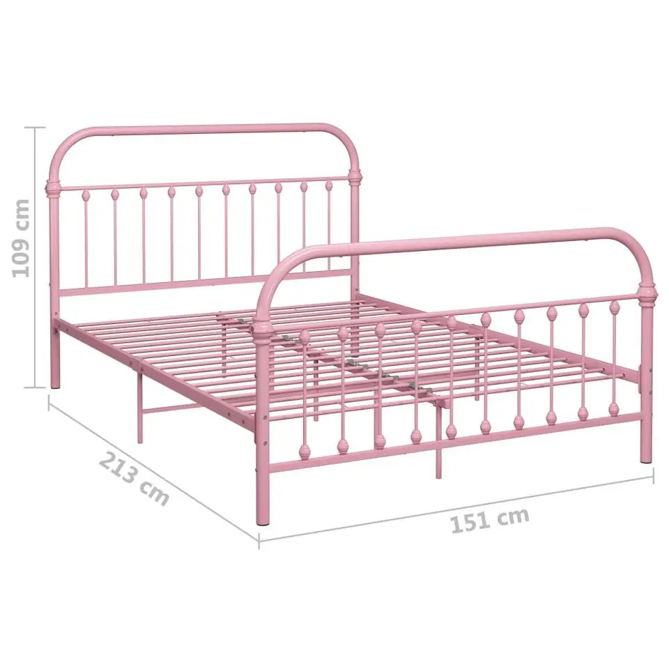 vidaXL - Tweepersoonsbed met hoofdeinde - Roze - Metaal - 140x200 cm