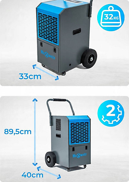 Déshumidificateur d'air industriel Hexwelt 70L/24H réservoir 5.5L absorbeur d'humidité 1 pièce.