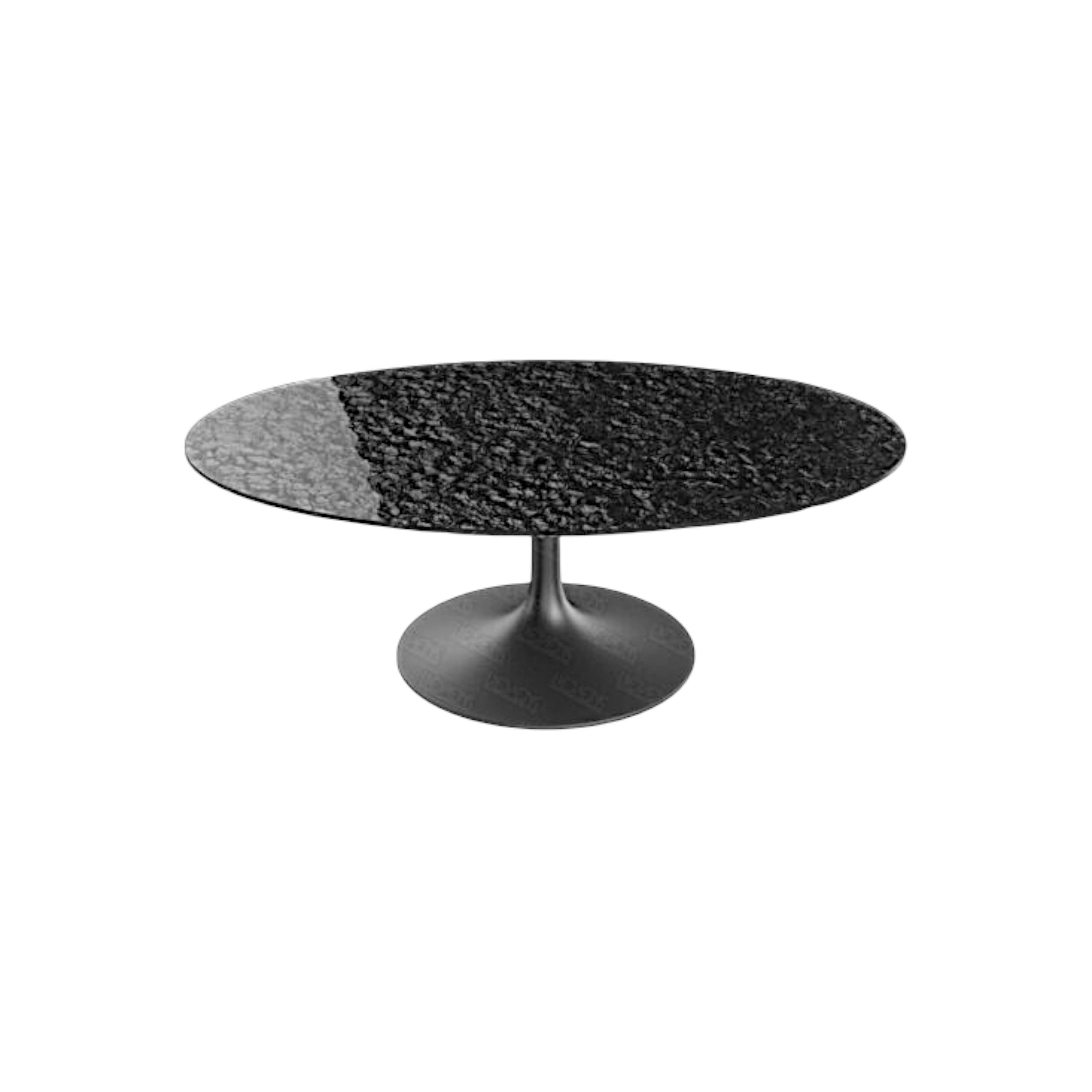 Table basse verre ondulé noir ovale, pied tulipe LIGURIE