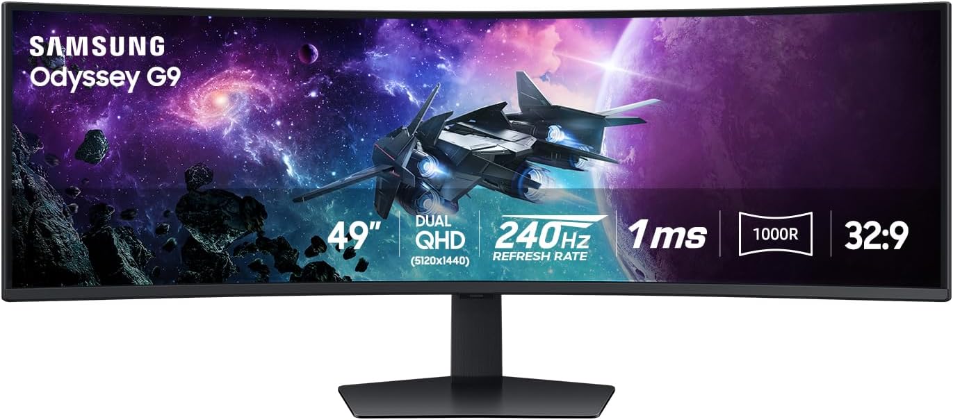 SAMSUNG 49 Odyssey G9 (G95C) Series DQHD 1000R Curved Gaming Monitor  240Hz  1ms(GtG)  DisplayHDR 1000  AMD FreeSync Premium Pro  Eye Saver Mode  Auto Source Switch+  LS49CG950ENXZA  2024