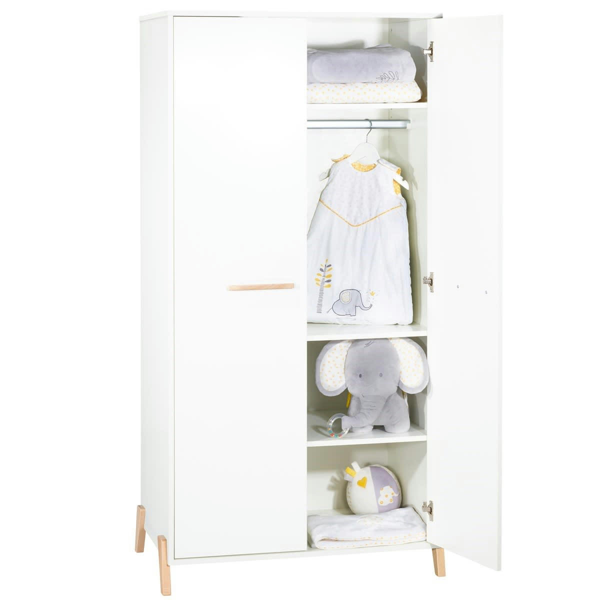 JOY - Armoire bébé 2 portes sur pieds en bois blanc