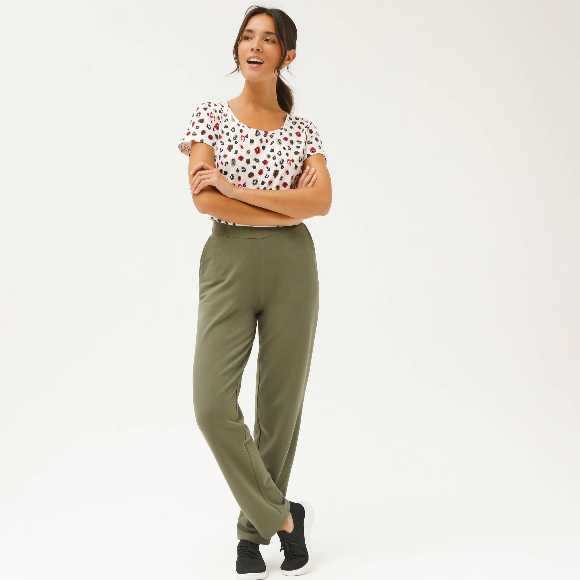 Pantalon coupe large molleton taille élastiquée