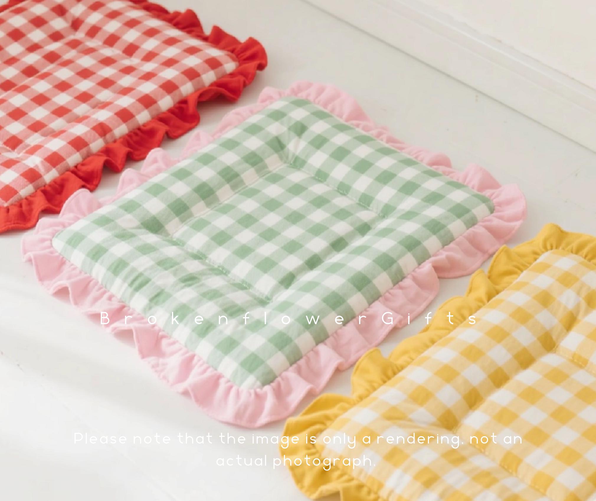Plaid Floor Seat Cushion – Ruffle Edge Chair Pad, Cat Mat
