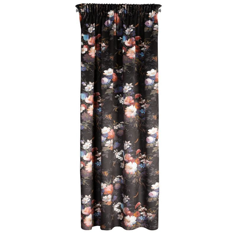 Zasłona welwetowa na taśmie w kwiaty KAREN 140x270 czarna