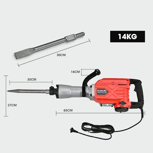 NNEMB 2300W Pro-Grade Electric Demolition Jackhammer-with 2 Bonus Chisels-Carry Case