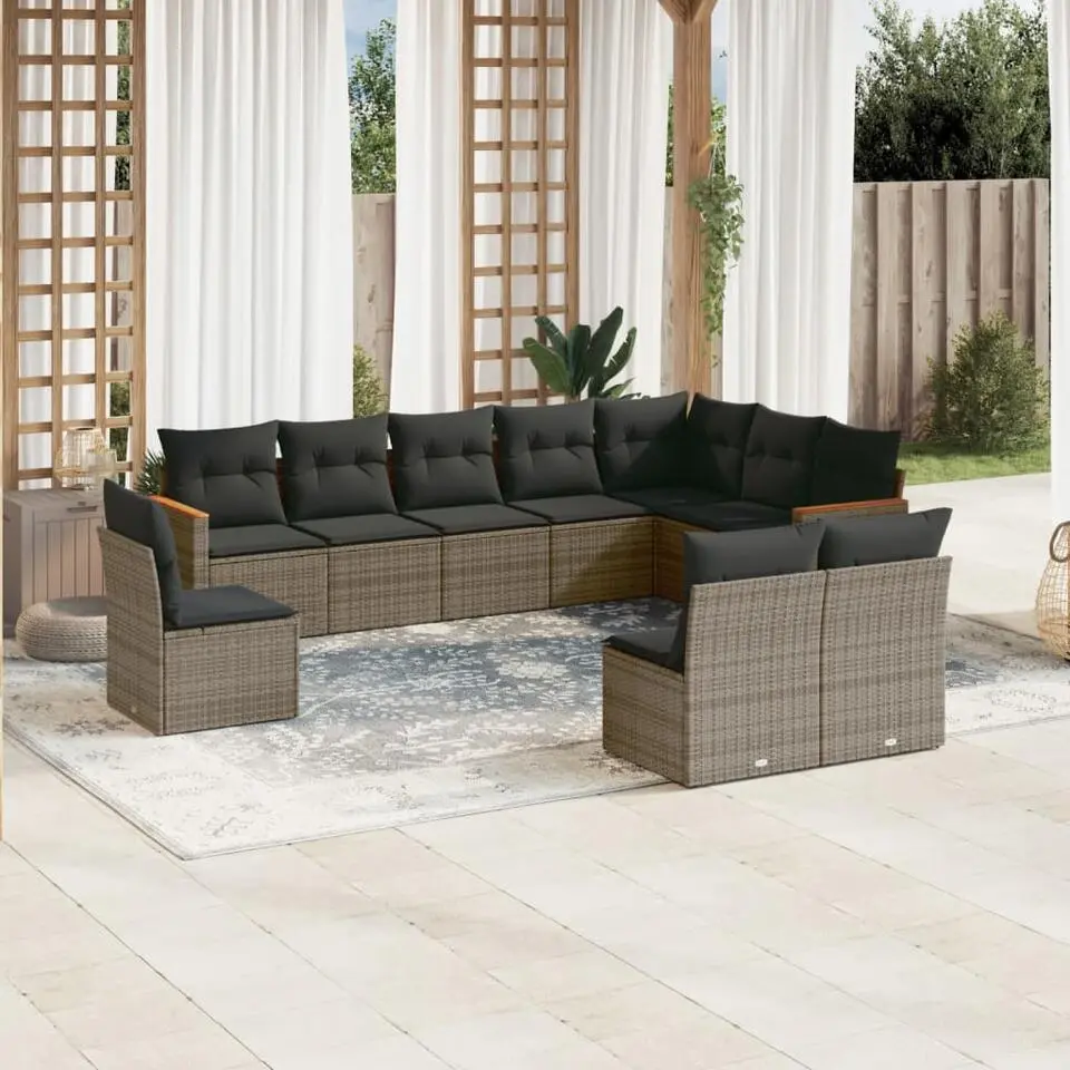 vidaXL 10-delige Loungeset voor 10 met kussens - Gris - Poly rattan