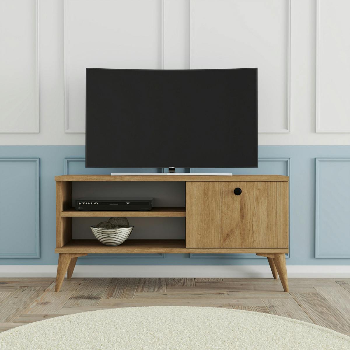 Petit meuble TV scandinave décor bois clair 1 porte UMEA