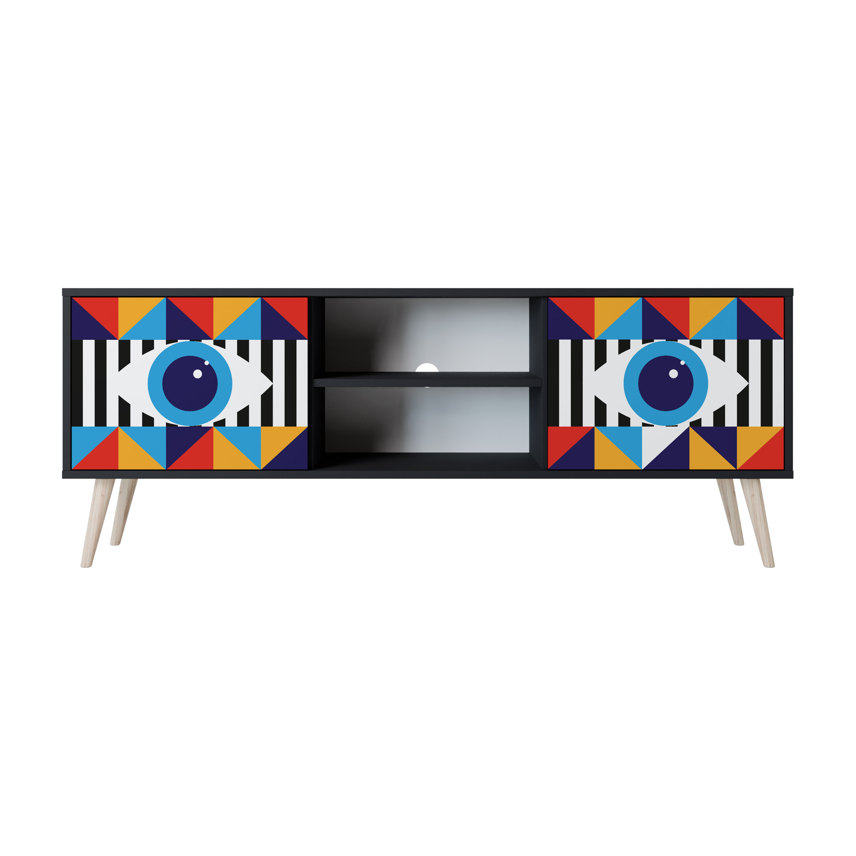 ABSTRACTION AND GEOMETRY Szafka RTV 2-drzwiowa Czarna Bukowa skośna