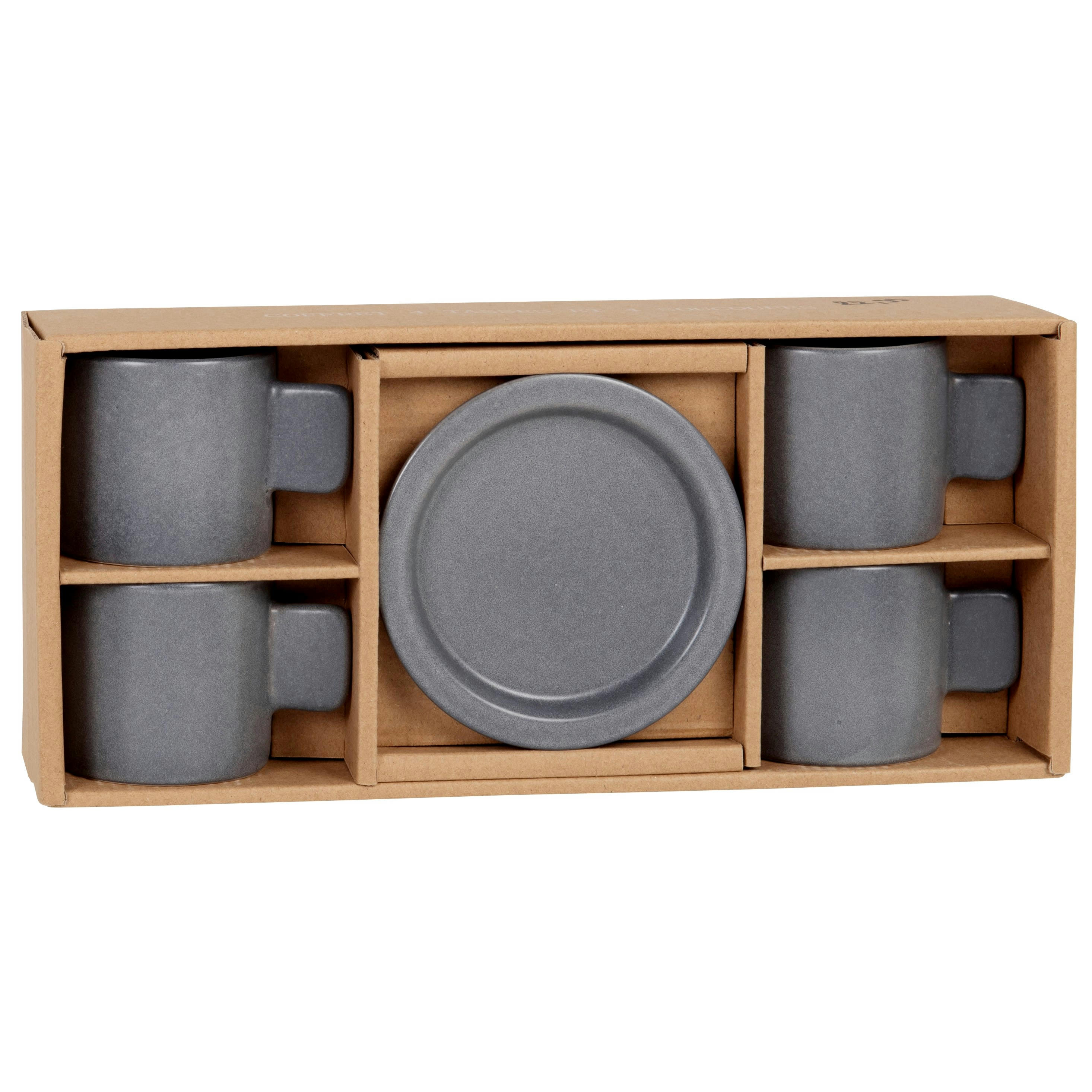 BETON - Coffret tasses et soucoupes (x4) en grès gris