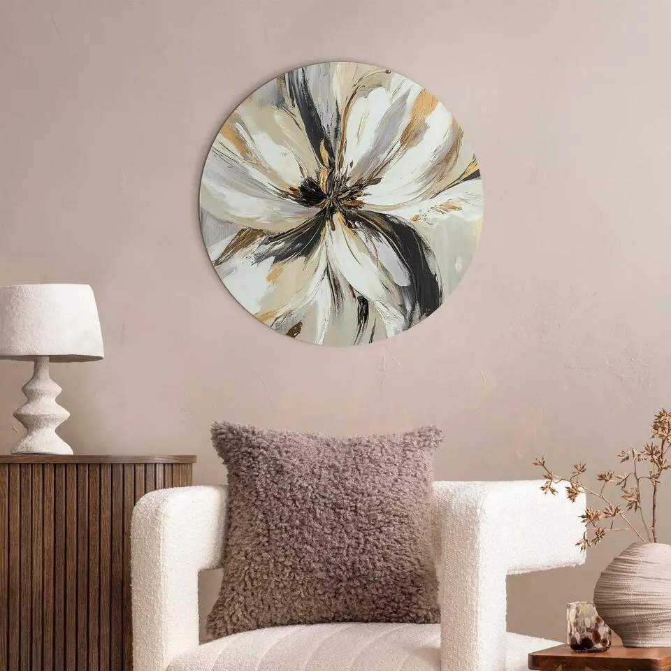 Glasschilderij Stijlvolle bloem - &Oslash; 50 - Beige