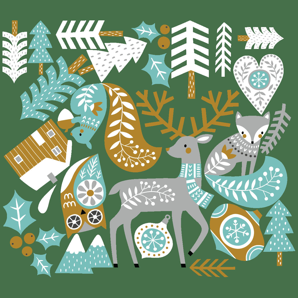 - Stickers Noël cerf et renard scandinave 90 x 100 cm