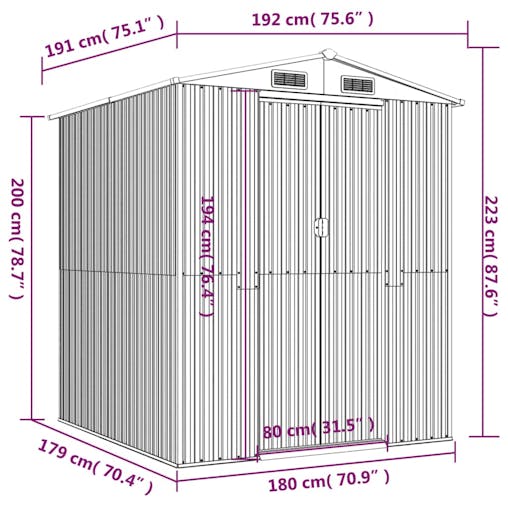NNEVL Garden Shed Anthracite 192x191x223 cm Galvanised Steel